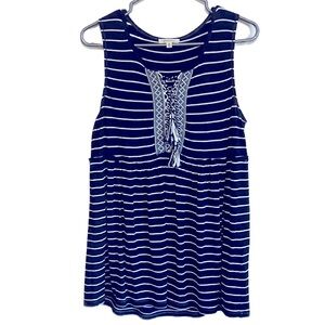 M Max Studio Women Striped Tank Top Sleeveless Front Tie-Laces Summer Loose Fit